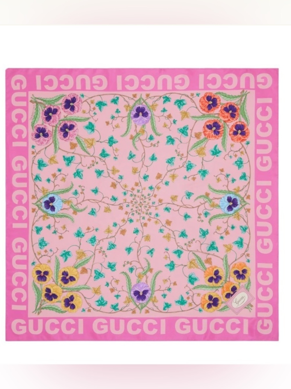 NWT GUCCI 100% Silk Pink Women’s Scarf🌺 90cm square NIB Full Set AUTHENTIC